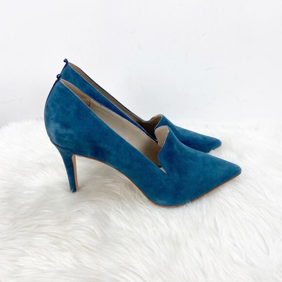 Boden 38 7 Womens Teal Suede Mule Heels - Picture 2 of 8